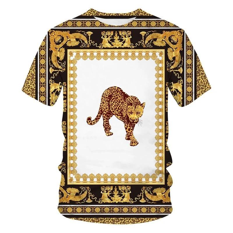 Men's Baroque Style Animal & Ornament Print Short Sleeve T-shirts Summer Round Neck Fashionable Casual Men's T-shirts