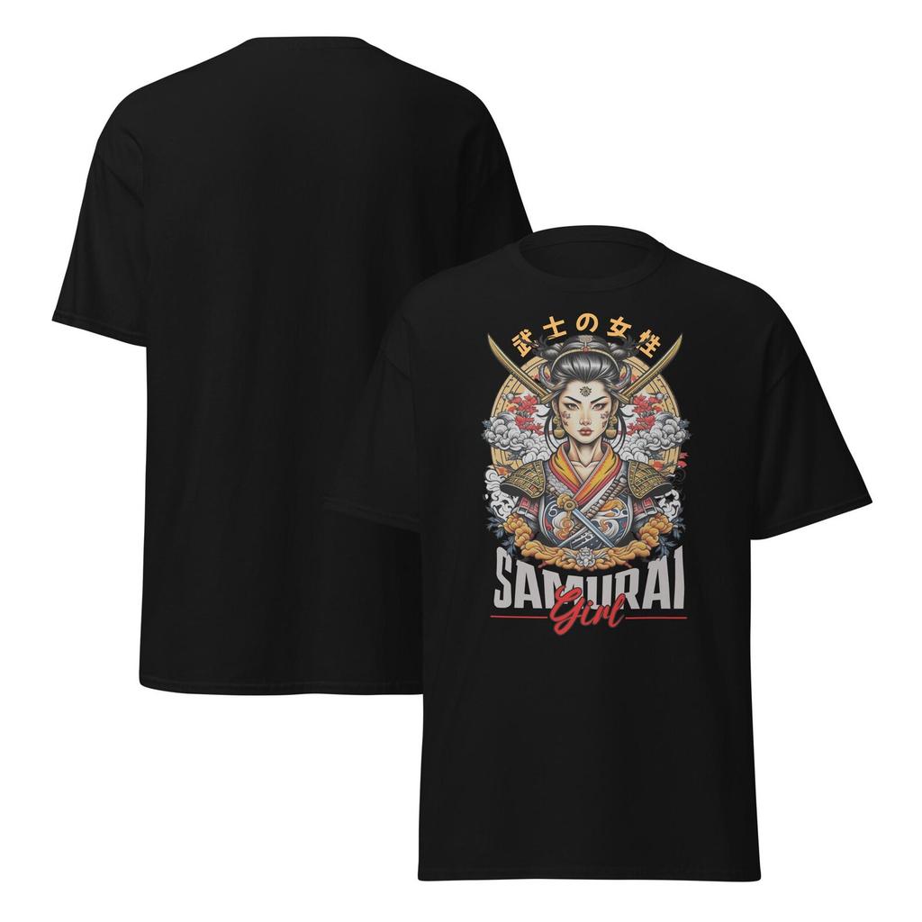 Samurai Girl T-Shirt, Japanese Female Warrior Tee, Floral Armor Art Shirt, Unisex T-Shirt