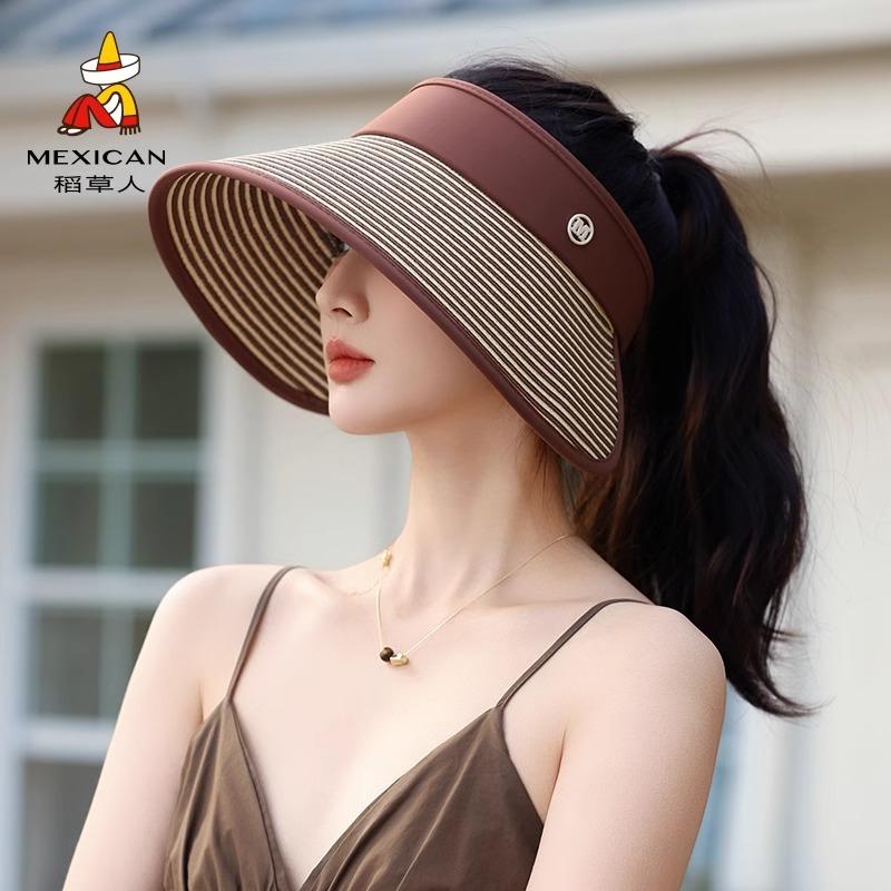 Ladies Sunscreen Empty Top Visor Travel Writing Foldable Bucket Hat Versatile Sun Hat Tide Straw Hat