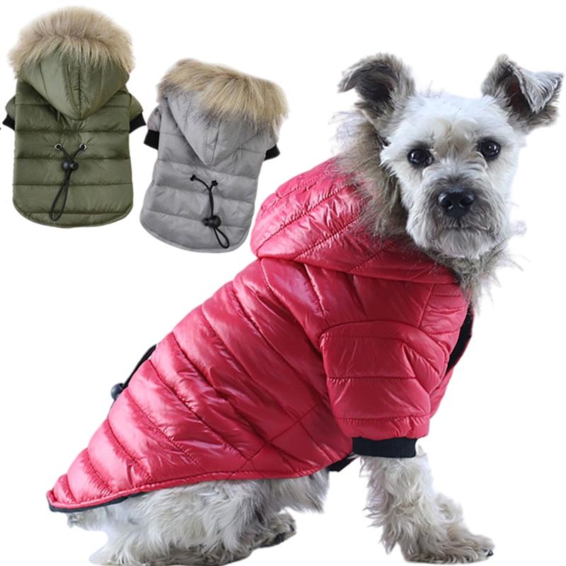 Winter Warm Dog Coats for Small Dogs Fur Hood Jackets Waterproof Pet Puppy Costumes French Bulldog Chihuahua Outfits