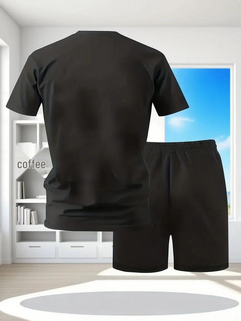 European Summer Men's Casual Shorts & T-Shirt Set - Digital Print Sportswear