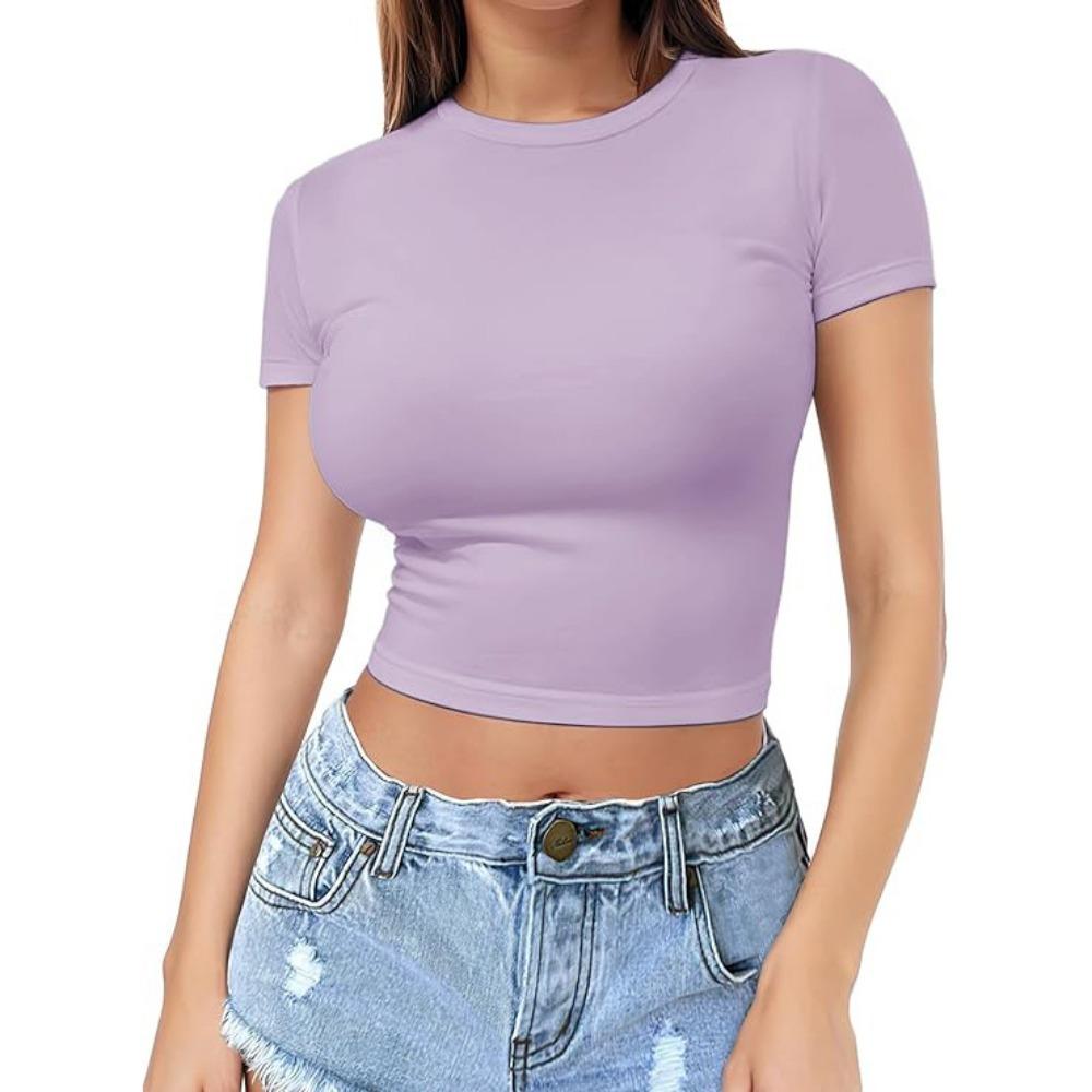 Женская кроп-топ футболка в стиле Y2K Streetwear, облегающая, с короткими рукавами и круглым вырезом