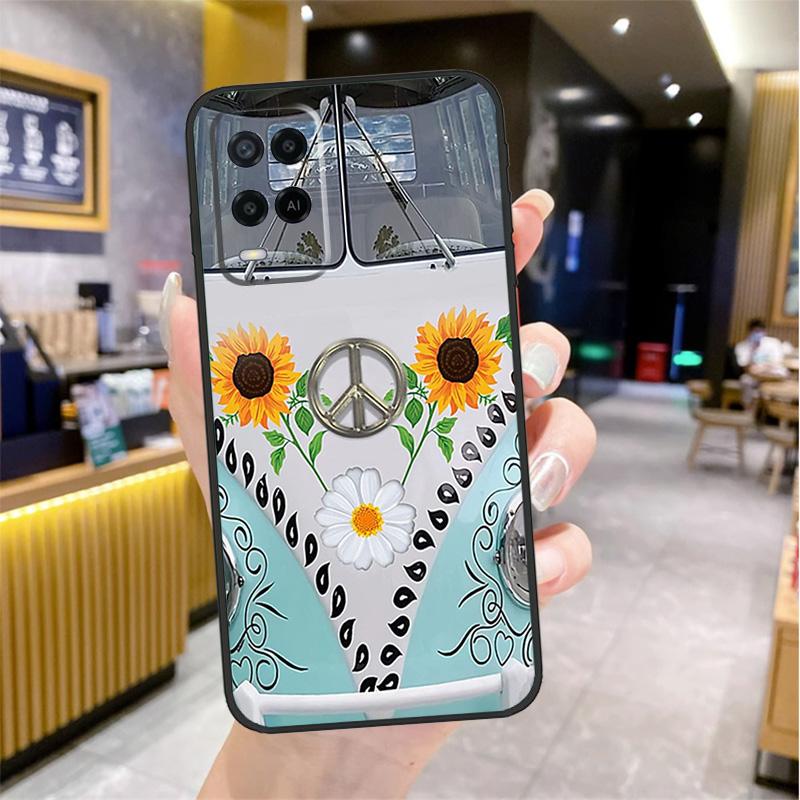 Hippie Peace Bus and Sunflower Case For Oppo A96 A76 A16 A17 A18 A60 A80 A40 A38 A58 A78 A98 A94 A74 A54 A15 A57 A77 A5 Pro
