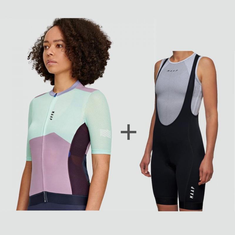 Womens Cycling Jersey Set Short Sleeve Mountain Bike Outfit Breathable Moisture Wicking Sportswear