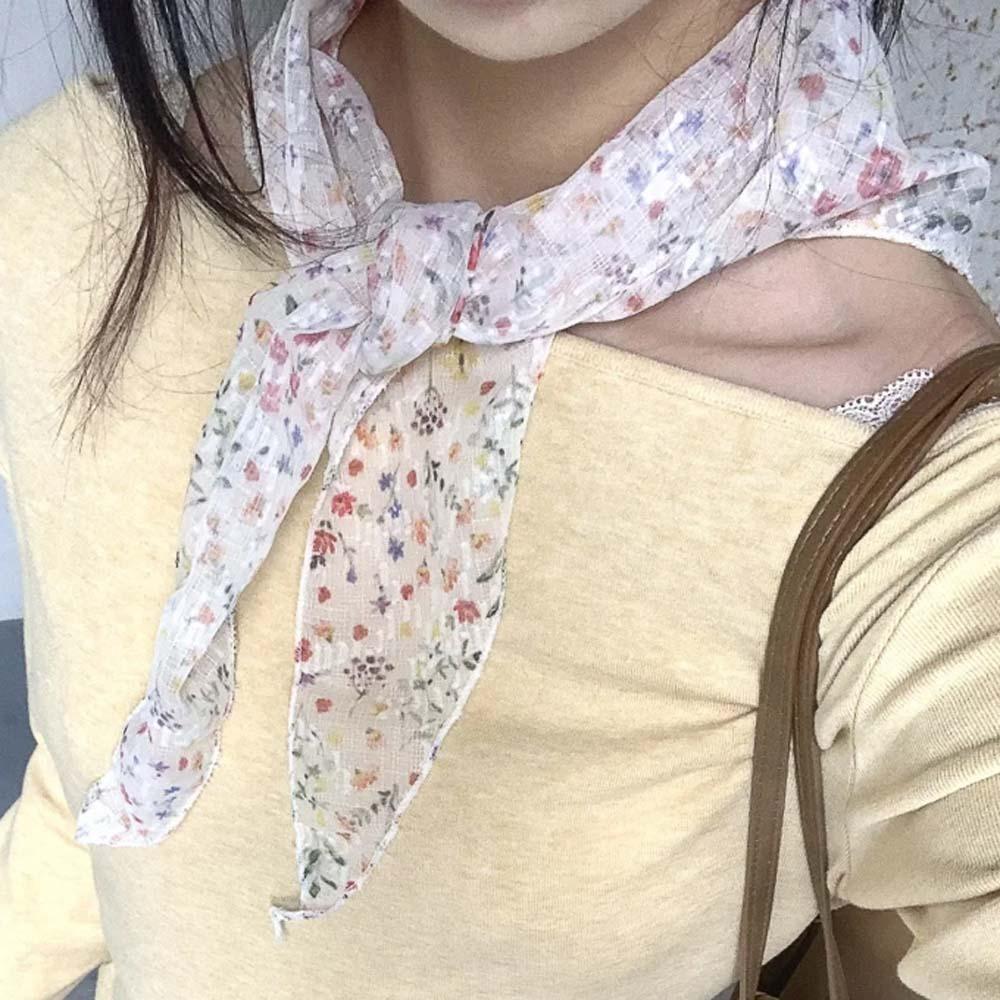 Cotton Floral Headscarf Pastoral Style Triangular Headband Spring Silk Scarves  Girls