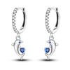 Fashion 925 Silver Color Earrings Blue Zircon Stars Moon Irregularity Earrings For Woman Fine Birthday Jewelry Gifts