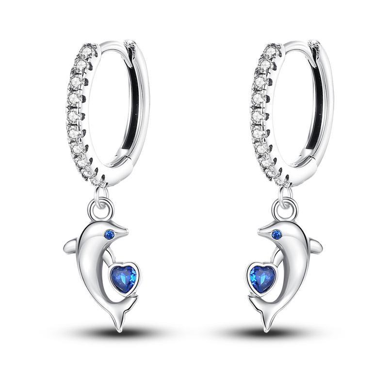 Fashion 925 Silver Color Earrings Blue Zircon Stars Moon Irregularity Earrings For Woman Fine Birthday Jewelry Gifts