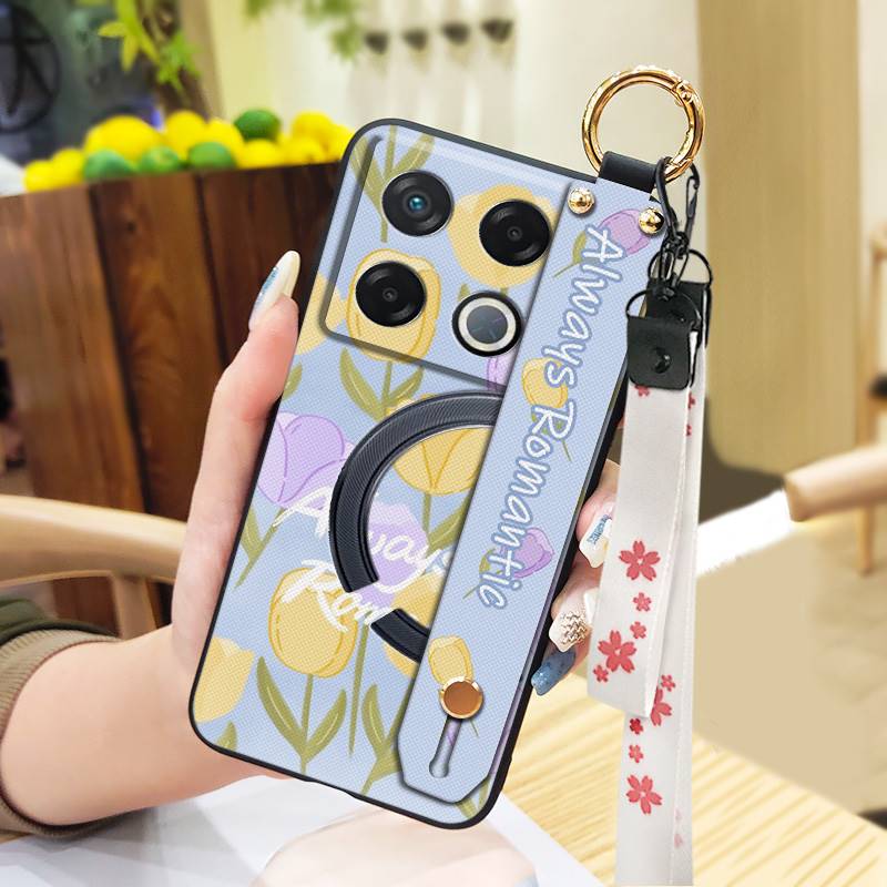 Lanyard Anti-dust Phone Case For Infinix GT 20 Pro/X6871 Wristband Flower Back Cover Waterproof Shockproof Soft Case