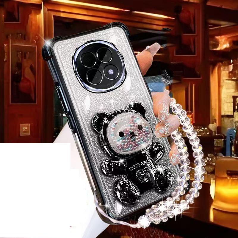 Glitter Bear Bracket Holder Bracelet Case On For Motorola Moto G24 G14 G34 G04 G84 G54 E14 G53 G52 G82 Lanyard Shockproof Cover