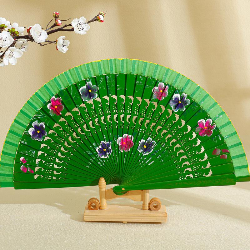 Folding Fan Wood Spanish Fan for Dancing Printing Hand Folding Fan Home Decoration Ornaments Craft Gifts for Guest