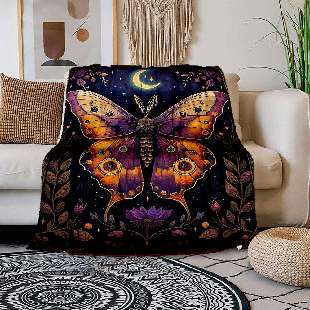 "Enchanted Night Butterfly Wall Art Print"Blanket Flannel Throw Blanket for Sofa, Bed, Travel, Camping, Office, Couch, Chair, And Bed Gift f