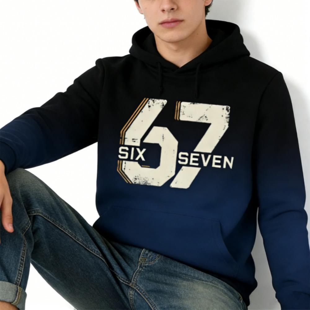 Spring Europe and America Fashion 67 Gradient Print Hoodies Men Women Long Sleeve Pullover Casual Hoodies Sweatshirt Clothing