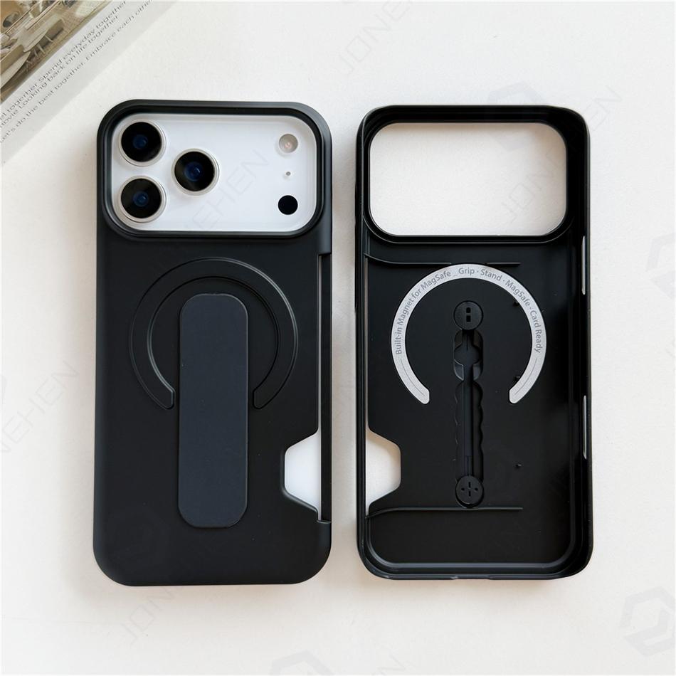 Магнитные Слоты Для Карт Подставка Оранжевый Чехол Для Для Iphone 17 16 1 14 Pro Max 17p Держатель-Кольцо Матовое Покрытие из ПК с Ощущением Кожи Для