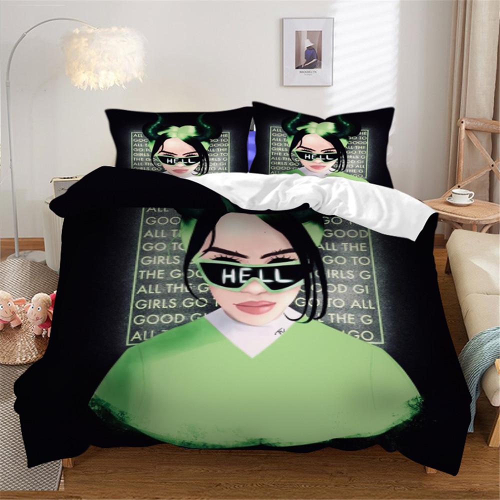 Popular Star B-Billies Singer Bedding Set Duvet Cover E-Eilishs Bed Set Quilt Cover Pillowcase king Queen Size Boys Adult