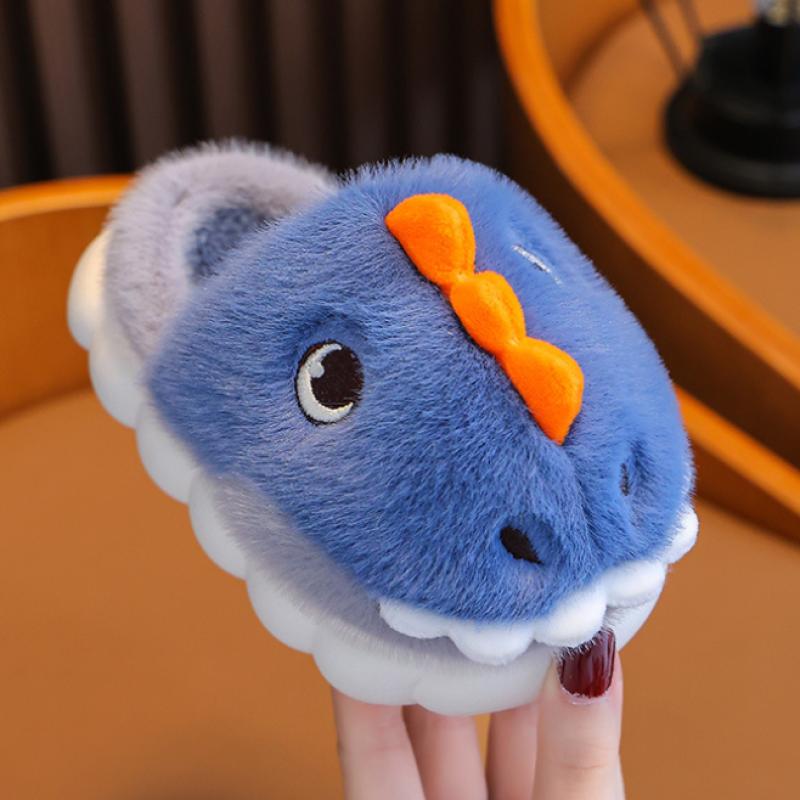 Зимние тапочки для девочек и мальчиков, теплые плюшевые детские домашние тапочки с рисунком акулы, нескользящая детская домашняя обувь на платформе для спальни