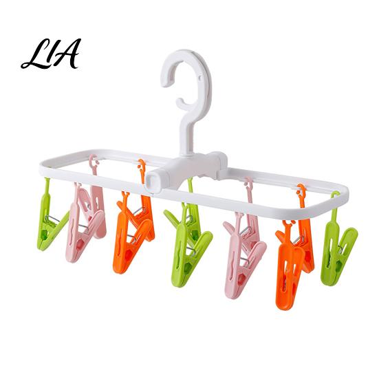 Hanging Clip for Clothes Drying Rack with 12 Clips, Heavy Duty Plastic Rotatable Small Item Foldable Hanger, Anti-Slip Organizer Underwear And