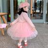 Весенне-осенняя детская одежда от 1 до 6 лет, вязаное розовое пышное марлевое платье для маленьких девочек, элегантные детские платья