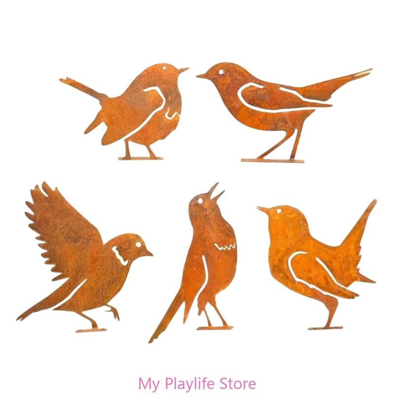 5 шт. силуэты птиц из выветренного железа креативные украшения для сада и патио металлические скульптуры птиц украшения для двора