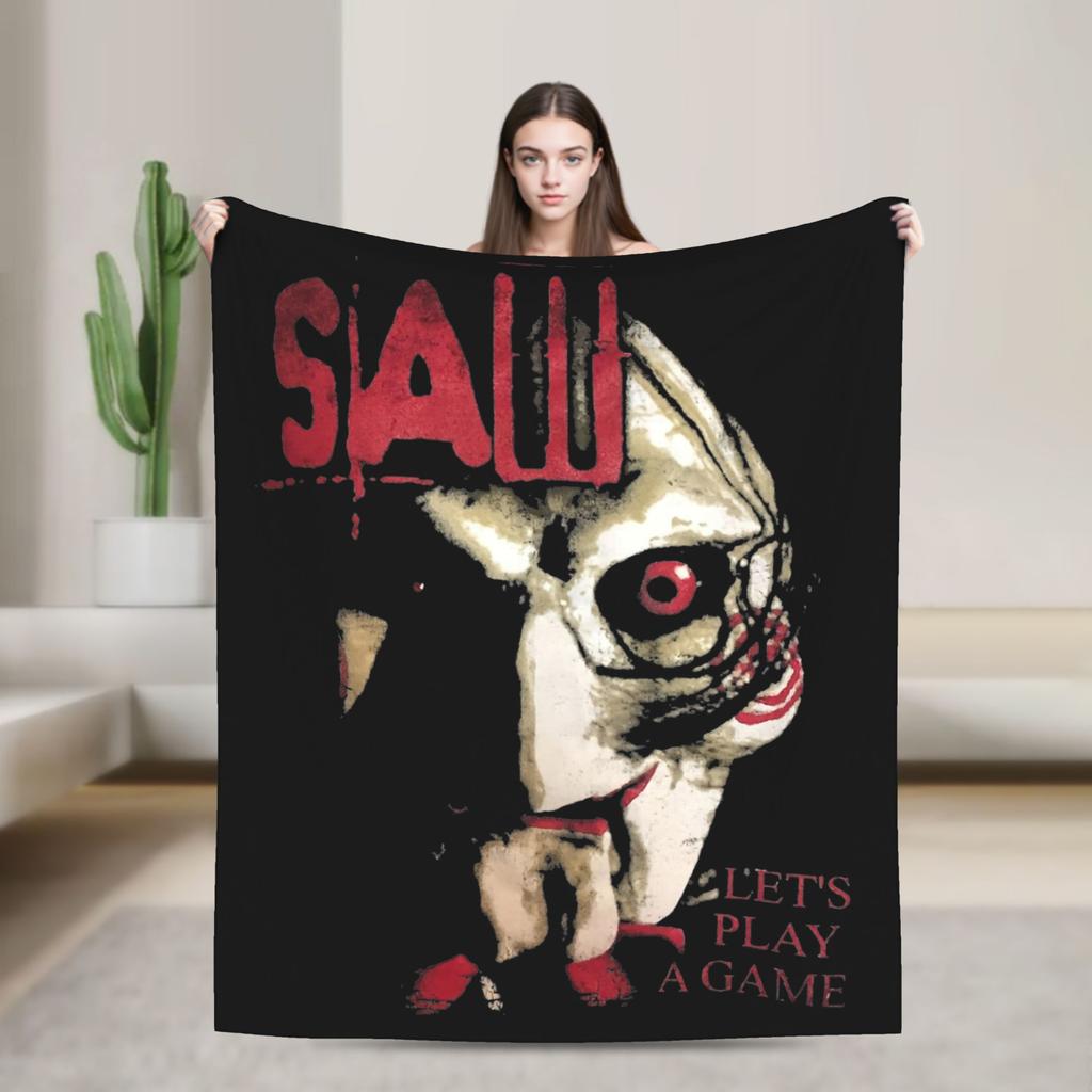 Saw Horror Movie Fashion Blanket Cover Funny Halloween Jigsaw Flannel Throw Fashion Blankets Home Couch Printed Soft Warm Bedspreads Breatha