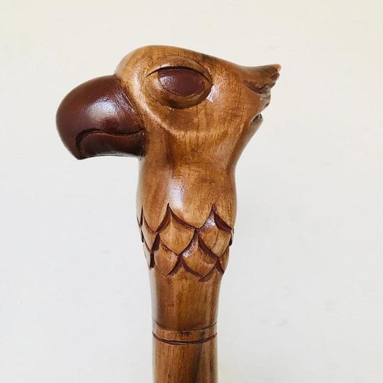 Handcrafted Parrot Head Walking Stick  Unique Wooden Cane with Detailed Carving, Elegant and Functional