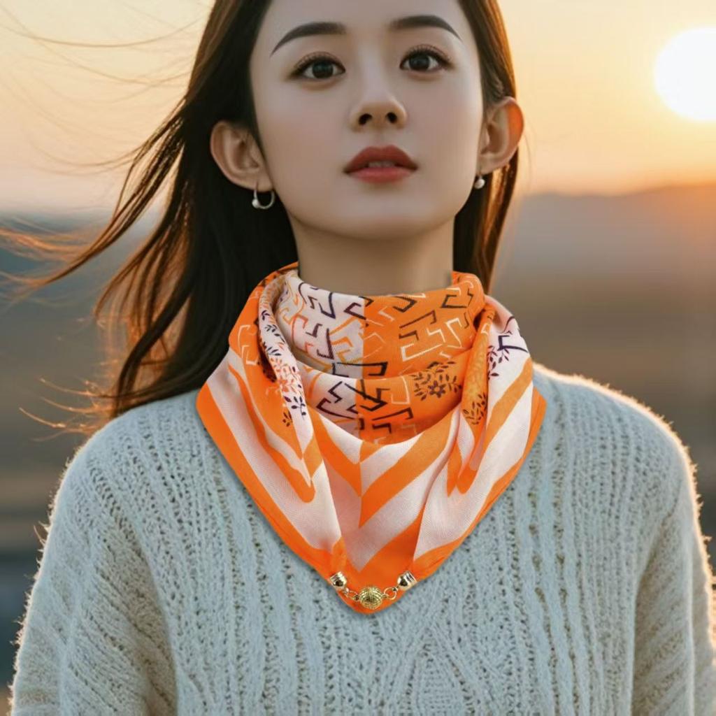 Luxury Design Magnetic Triangle Neck Protection Scarf For Women Cotton And Linen Scarf High-end Neck Scarf Spring Autumn Bandana