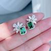 Huitan Trendy Green Cubic Zirconia Stud Earrings Women Luxury  Color Sparkling Ear Accessories Wedding Party New Jewelry