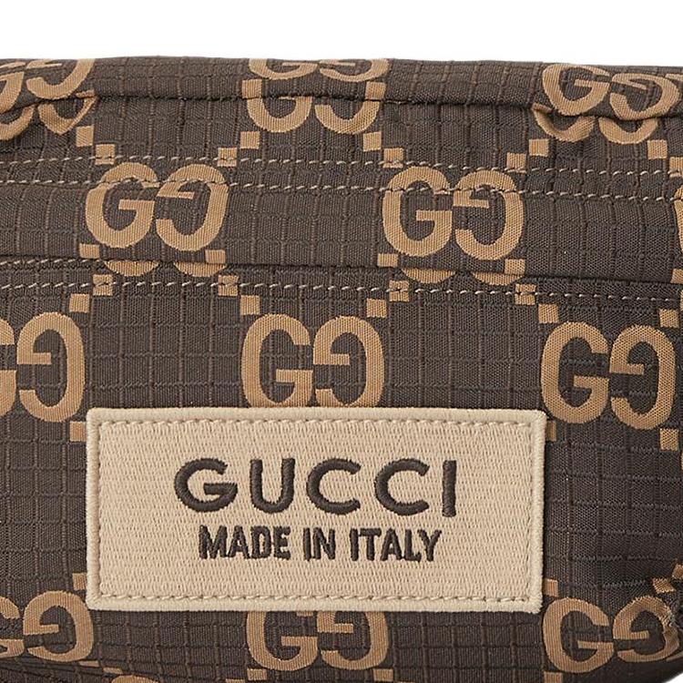 Gucci Сплошной логотип Застежка-молния Поясная сумка Большая мужская поясная сумка Эбеновый Бежевый 767934-FACPM-9441