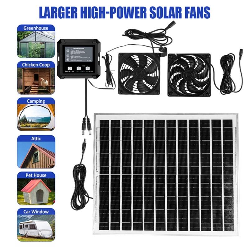 Solar Power Exhaust Fan Automatic Light Sensors Timer Mode Waterproof Cooling Fan For Coops Greenhouses Shed Ventilation