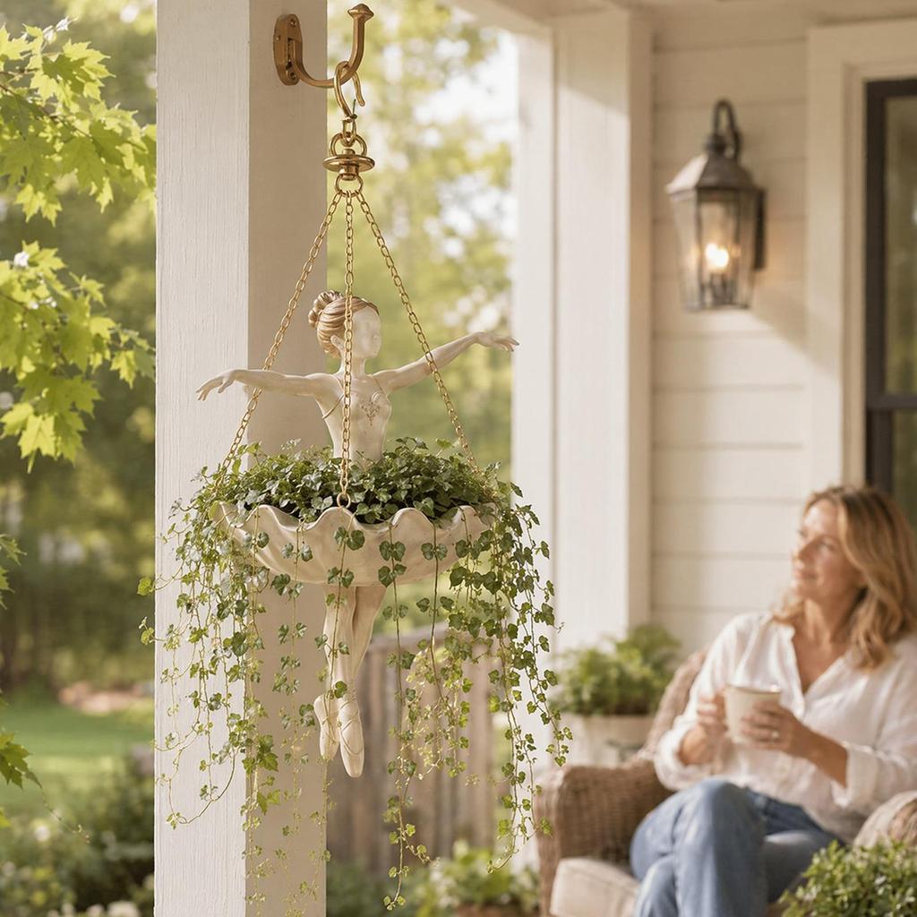 Resin Ballet Dancer Hanging Flower Pot Art Sculpture Plant Basket Durable Waterproof Planter Ornament For Indoor Outdoor Decor
