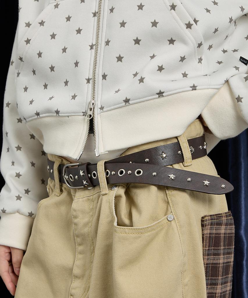 WAIKEI Ремень с шипами и логотипом Коричневый