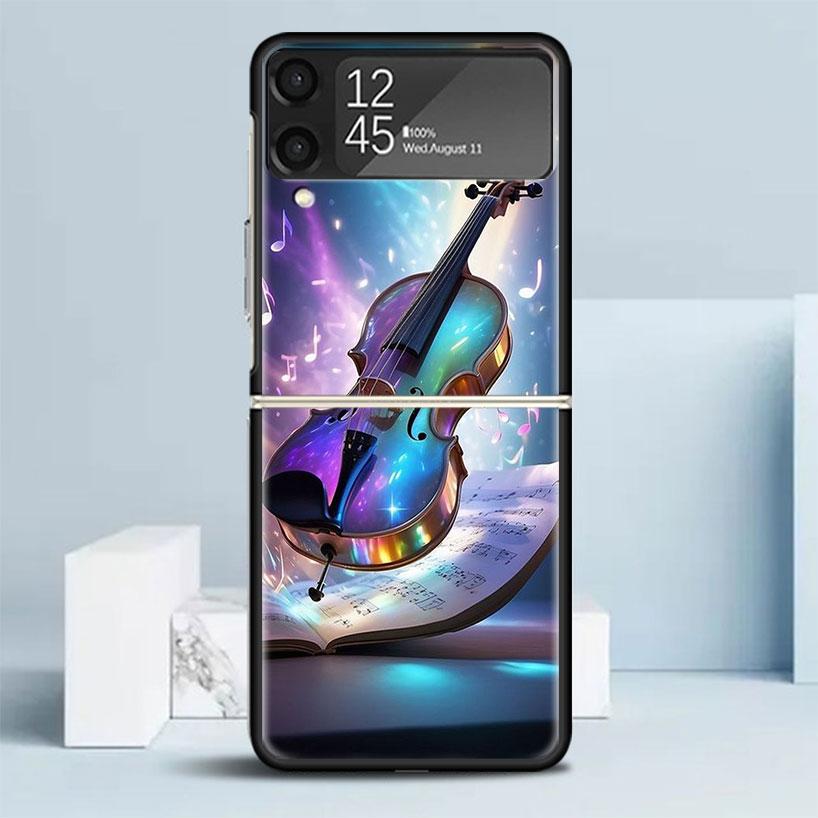 Музыкальная скрипка Черный чехол для Samsung Galaxy Z Flip 7 6 5 4 3 5G Чехол для телефона Flip7 Flip6 Flip5 Flip4 Flip3 Чехол с рисунком Galaxy Z F