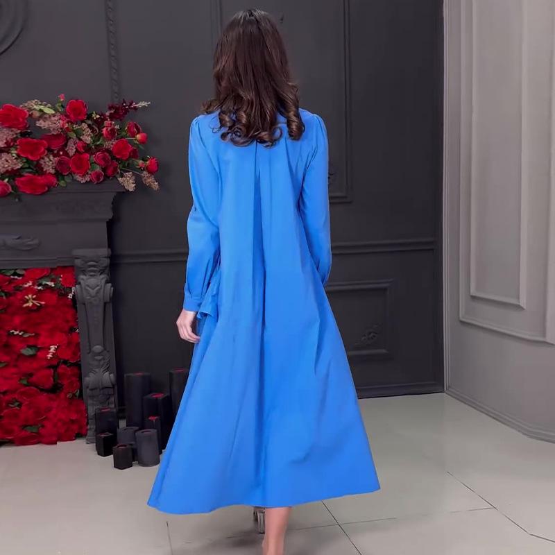 2024 Осень Европейское и Американское Женское Элегантное Платье с Длинным Рукавом и 3D Цветочным Дизайном