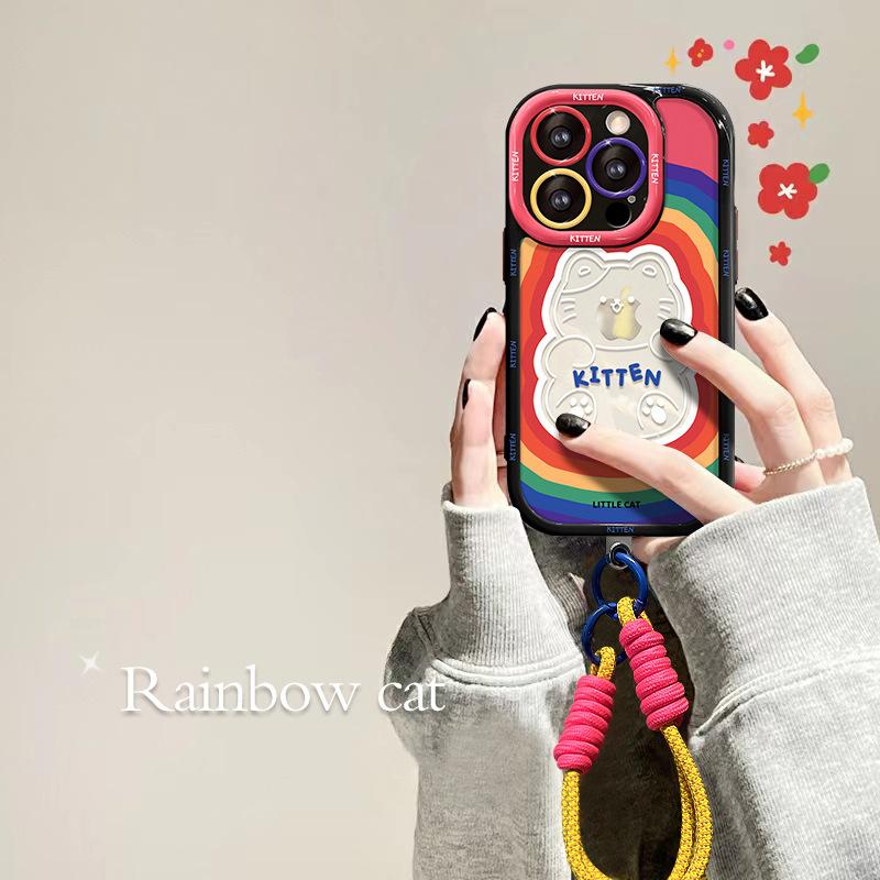 Подходит для чехла для мобильного телефона Apple 15 Дофамин IPhone 14promax Милый кот Ремешок 13/12 Силикон Xs