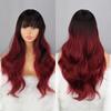 MERISIHAIR Женский длинный натуральный волнистый парик с челкой, Омбре, цвет черного, красного вина, волнистый длинный парик из синтетического волокна для женщин