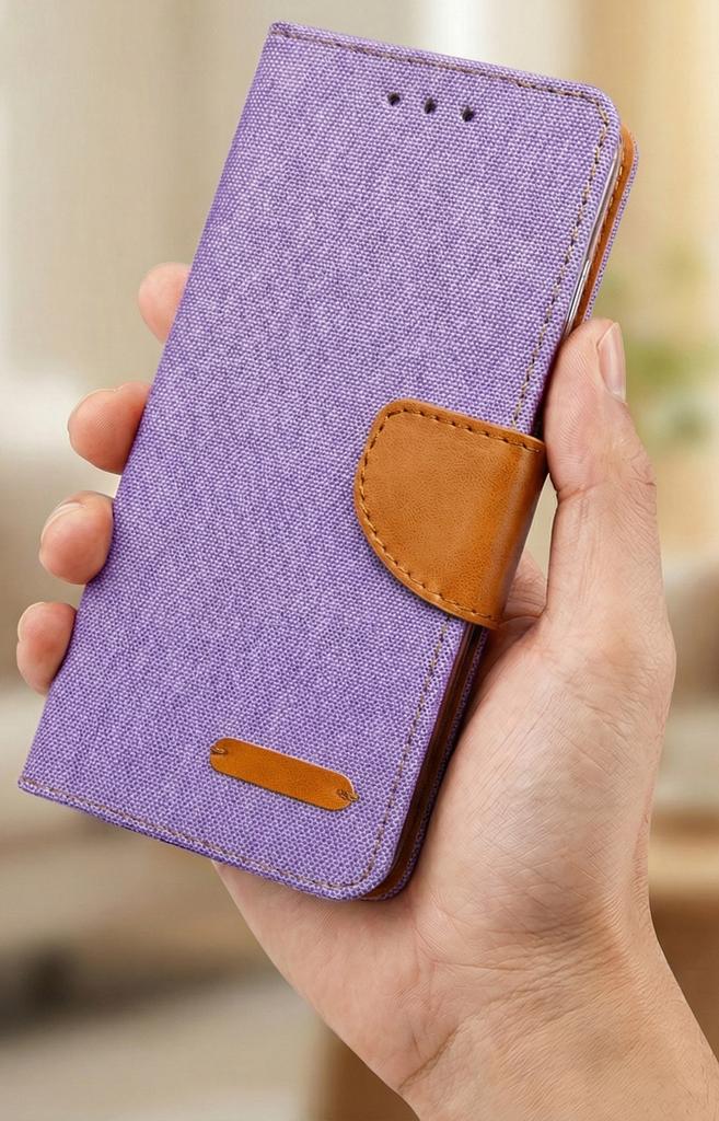 Etui Typu Portfel Do Oppo Find X9 Pro - Fioletowy Pokrowiec Canvas + Szkło
