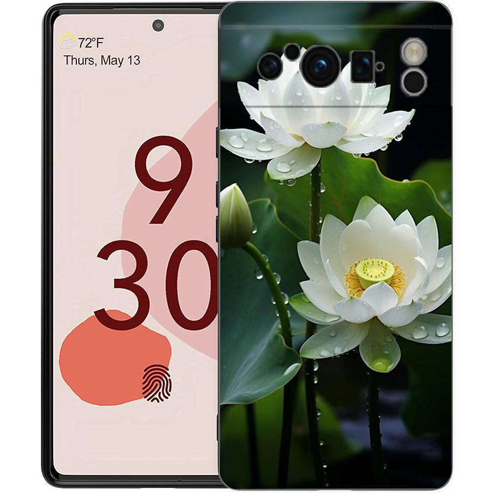 Роскошный Чехол-Цветок Лотоса для Google Pixel 9 8 7 6 Pro XL 8A 6A 7A 5G Мягкий Ударопрочный ТПУ Черный Чехол Fundas
