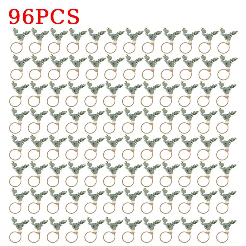 96PCS Thanksgiving Eucalyptus Leaf Napkin Ring Hotel Western Restaurant Banquet Table Setting Simulation Leaf Napkin Buckle