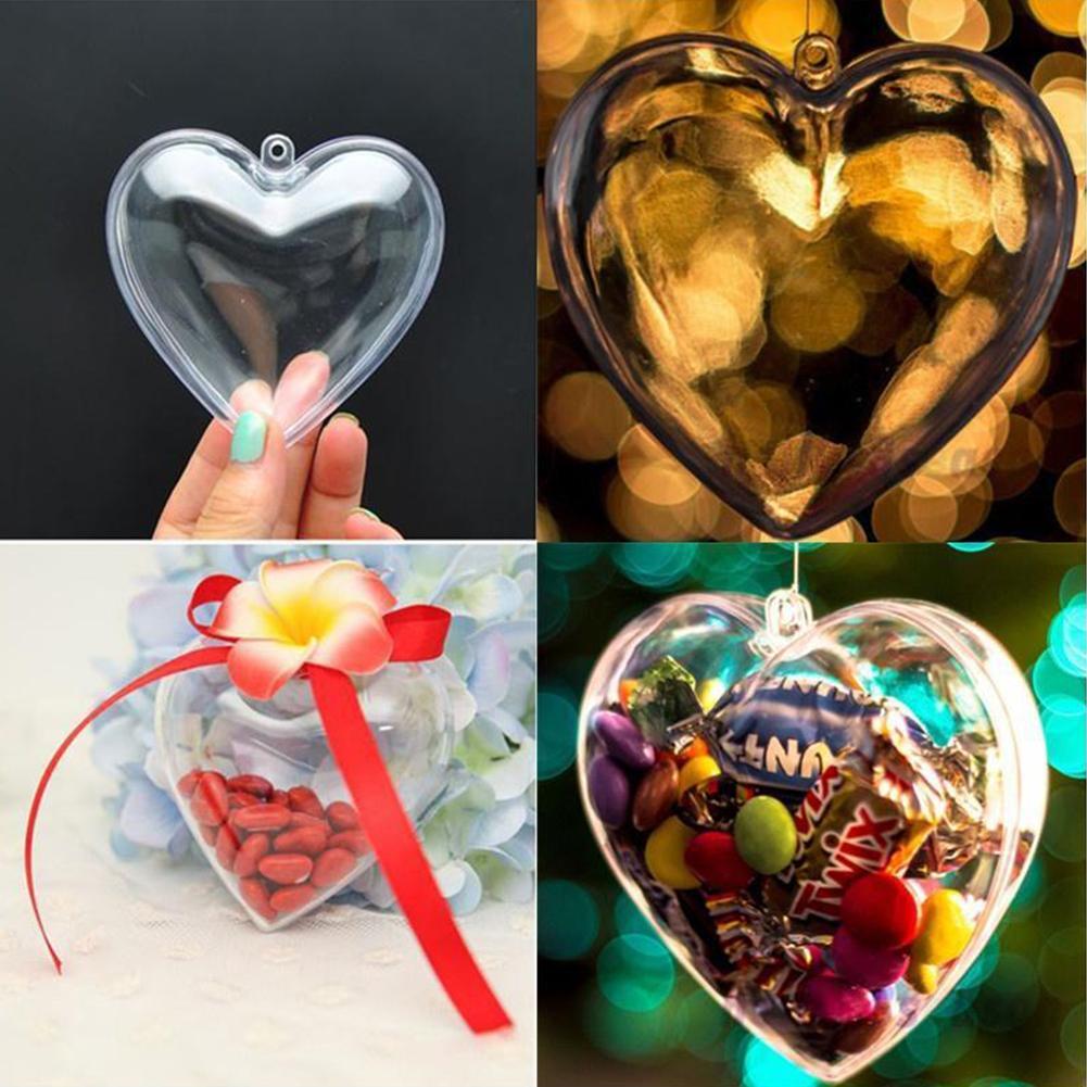 5PCS Christmas Ball Multifunctional Transparent Plastic Christmas 8cm Ball Heart Shaped Fillable Christmas Ball DIY Crafts Tree Ornaments AVE
