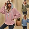 European & American Women's Loose Hooded Waffle Button Sweatshirt - Casual Long-Sleeve Top for Autumn & Winter.