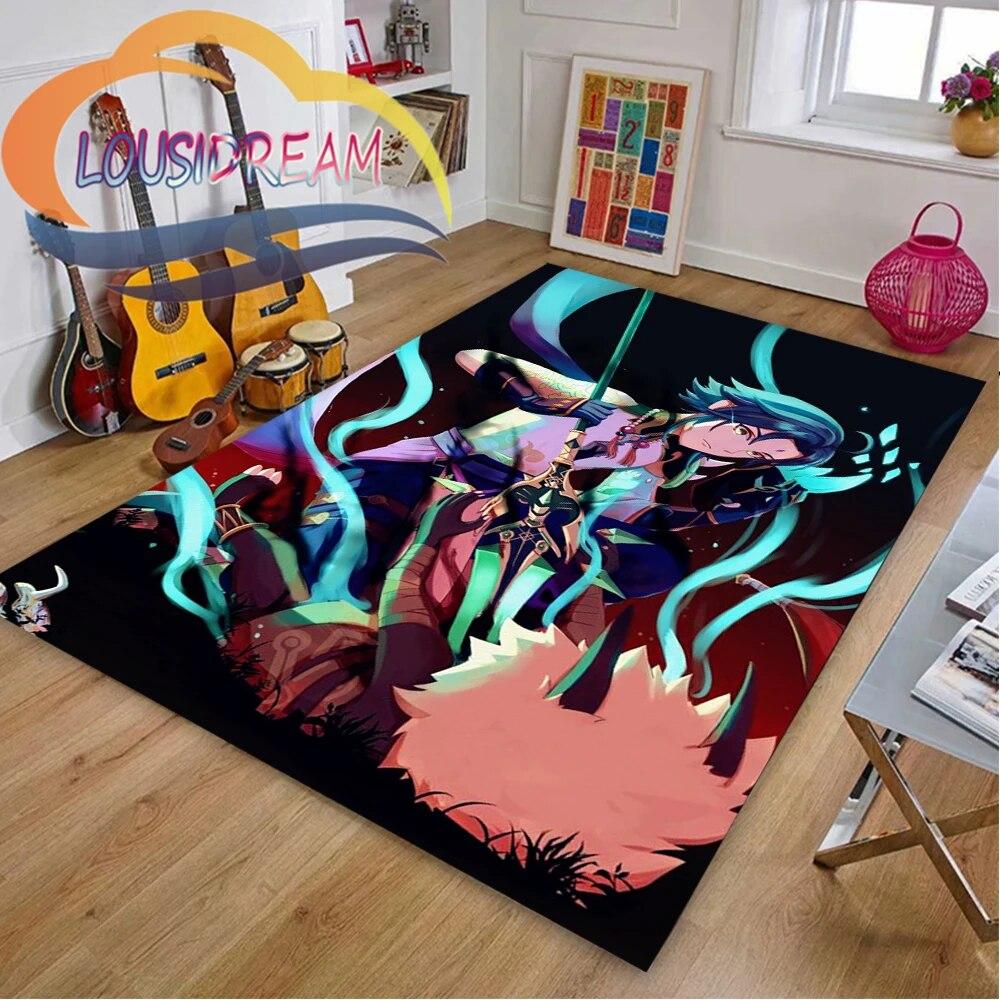 Ковер с мультяшными приключенческими играми, 3D принт Genshin Impact, напольный коврик для гостиной, мягкий фланелевый ковер для игр