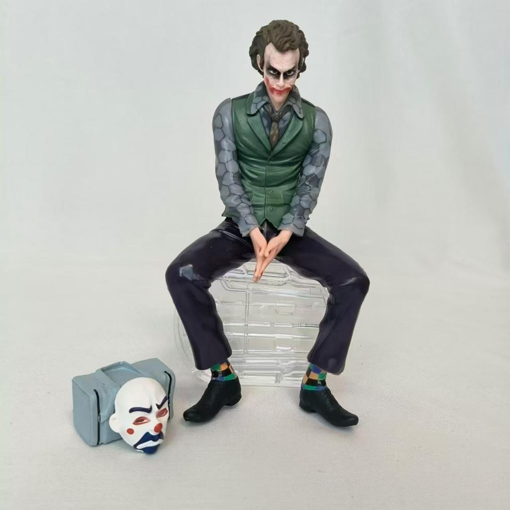 16Cm Joker Heath Ledger Action Figure Sitting Green Suit Handheld Joker Mask Doll Desktop Decoration Model Toy Christmas Gift