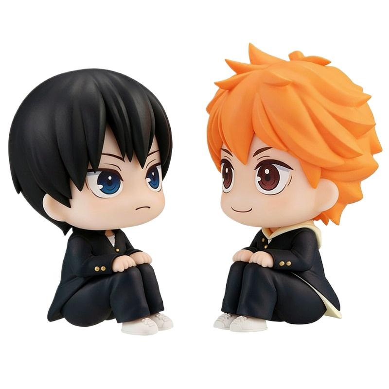Original Chibi Haikyuu!! Sitting Kageyama & Fluffy Hair Hinata Anime Figure Car Dashboard Decor PC Case Ornament