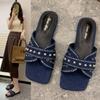 Женские тапочки 2024 Летние сандалии на плоской подошве Модные повседневные женские тапочки со стразами и пряжкой Сандалии