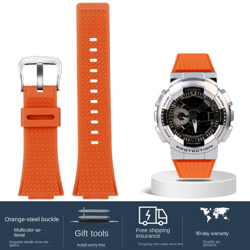 Для Casio G-SHOCK GA110 GM110 GM-110GB Силиконовый Маленький Стальной Пушечный ремешок для часов Красно-синий Цветовой Блок Оранжевая Смола Ремешок для часов