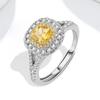 Women Yellow Square Zircon Open Ring Adjustable Fashion Jewelry Accessory For Daily Wear Elegant Gift