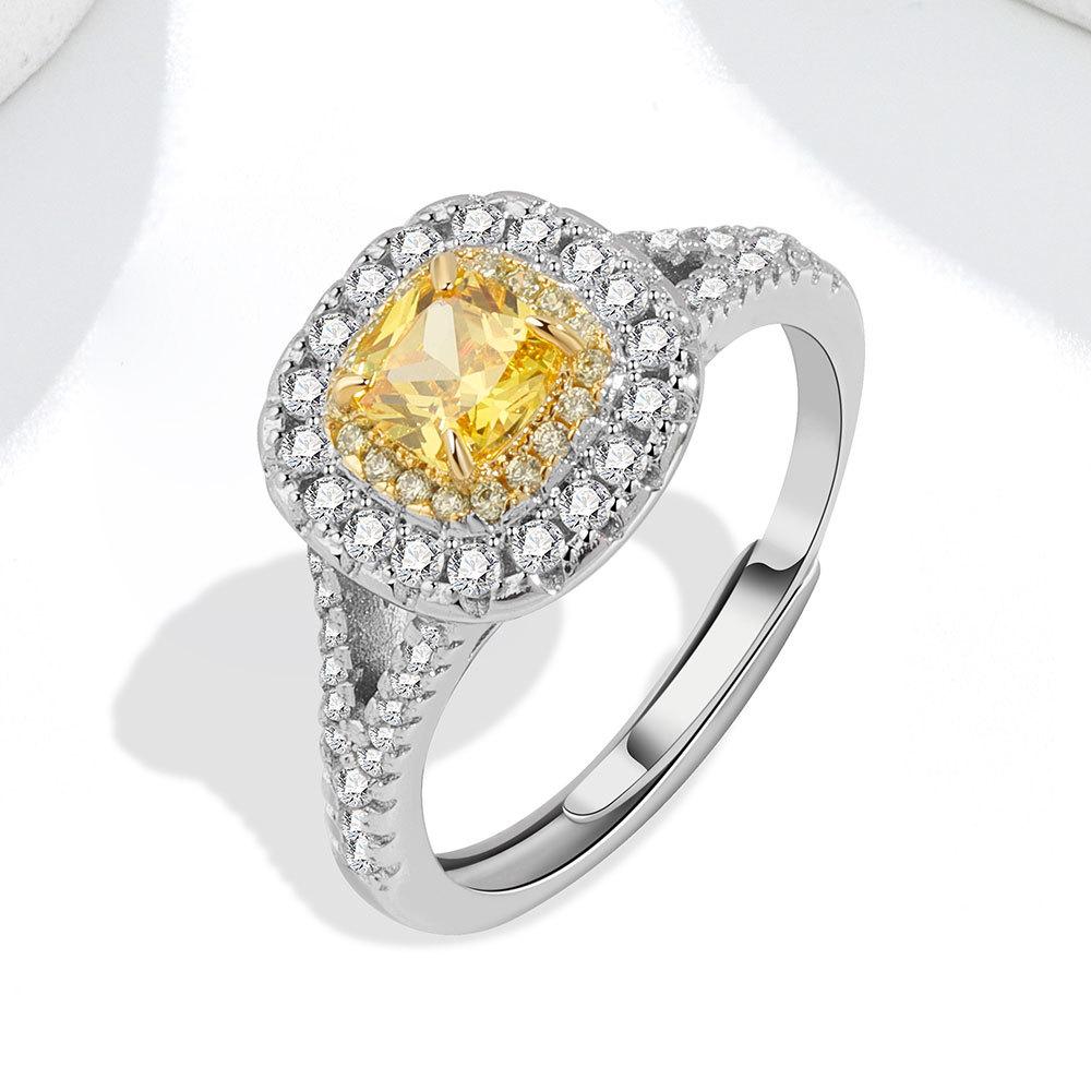 Women Yellow Square Zircon Open Ring Adjustable Fashion Jewelry Accessory For Daily Wear Elegant Gift