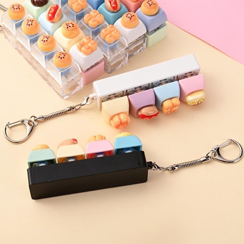 4 Key Mini Keyboard Pendant Bear Keycap Stress Relief Clicker Decompression Gift