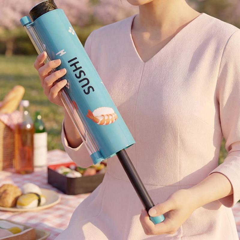 Home Sushi Making Kit Includes 1Set Round Push Box with Sauce Straw