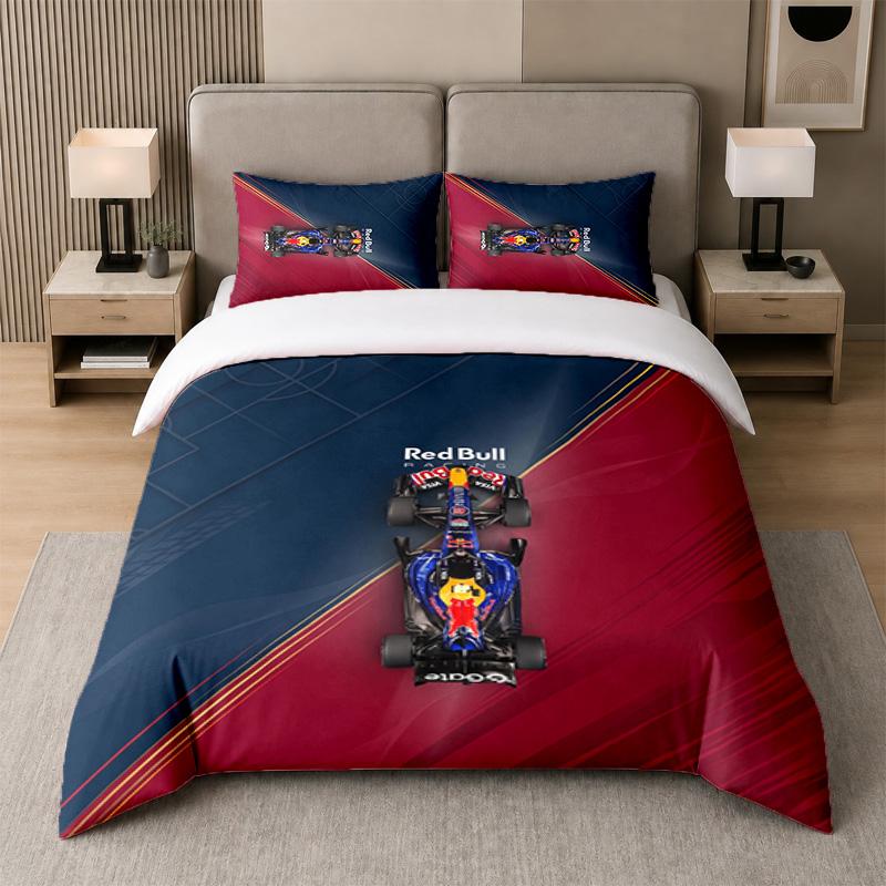 3Pcs Bedding SetRed Bull Racing Soft Bed Sheet and Two Pillowcases Home Bedroom Decor