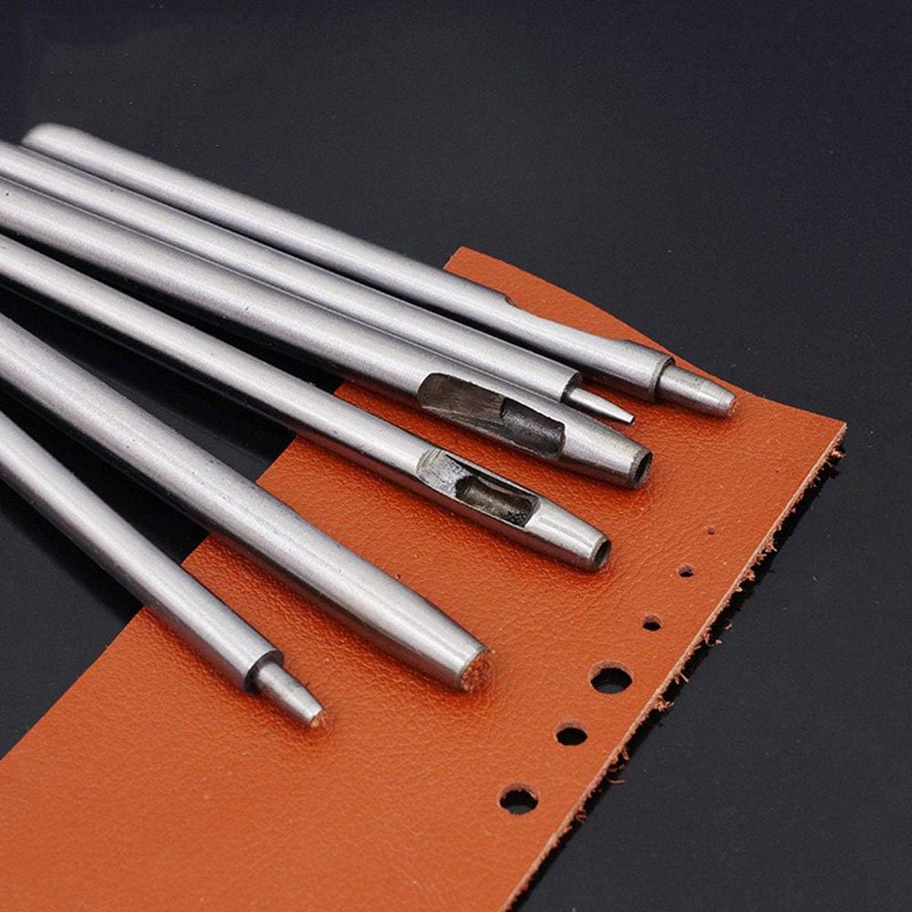 Leather Round Hole Hollow Punch Set Puncher Cutter Tool Craft Working Kit for Watch Bands Fabric Gasket Belts 1-5mm 6Pcs